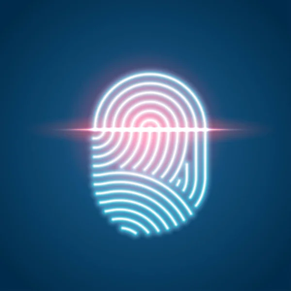 Touch ID neon icon, fingerprint scanning identification system