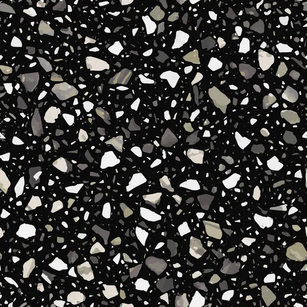 Terrazzo-Bodenvektor nahtloses Muster in dunklen Farben — Stockvektor