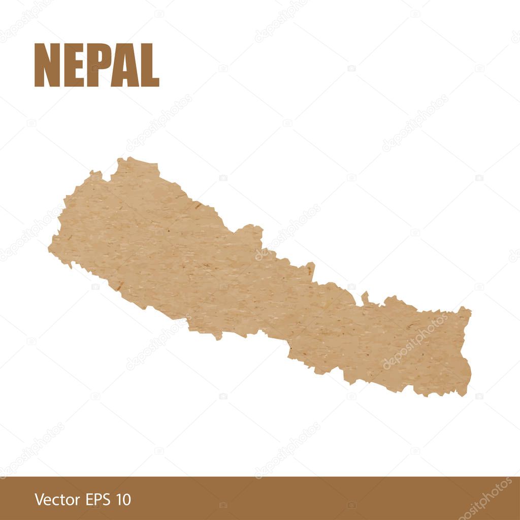 Detailed map of Nepal cut out of craft paper