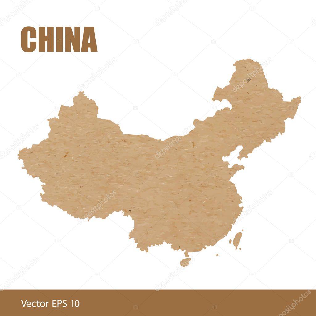 Detailed map of China cut out of craft paper