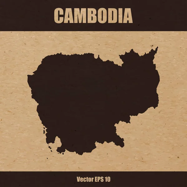 Vektör Çizim Kamboçya Detaylı Haritada Kraft Kağıt Mukavva — Stok Vektör