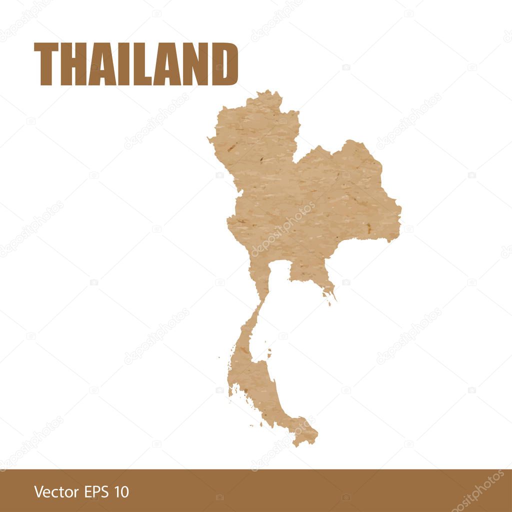 Detailed map of Thailand cut out of craft paper
