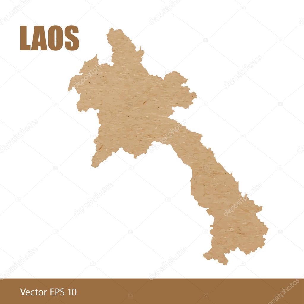 Detailed map of Laos cut out of craft paper