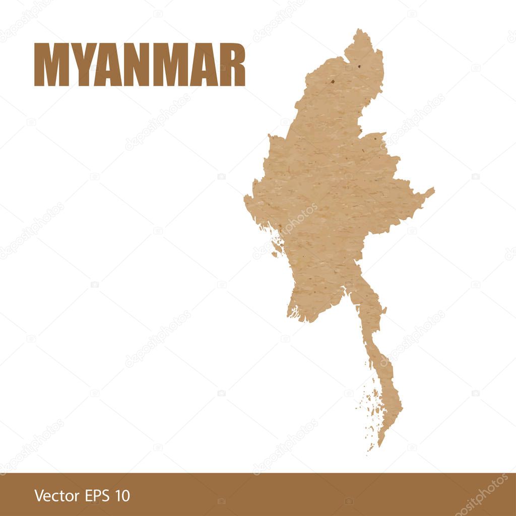 Vector illustration of detailed map of Myanmar, or Burma cut out of craft paper or cardboard
