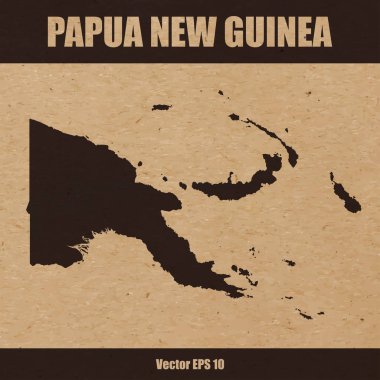 Kraft kağıt üstünde Papua Yeni detaylı Haritası