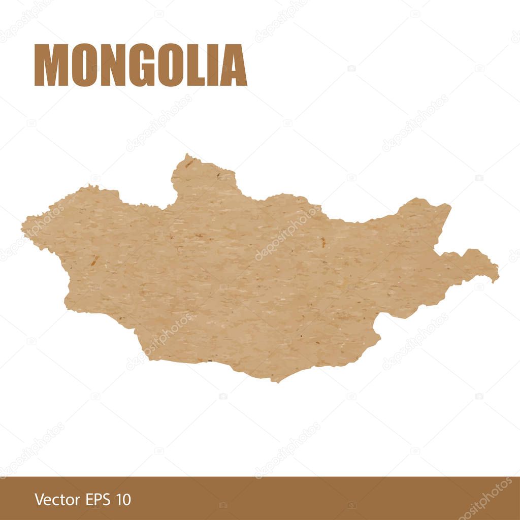 Detailed map of Mongolia cut out of craft paper