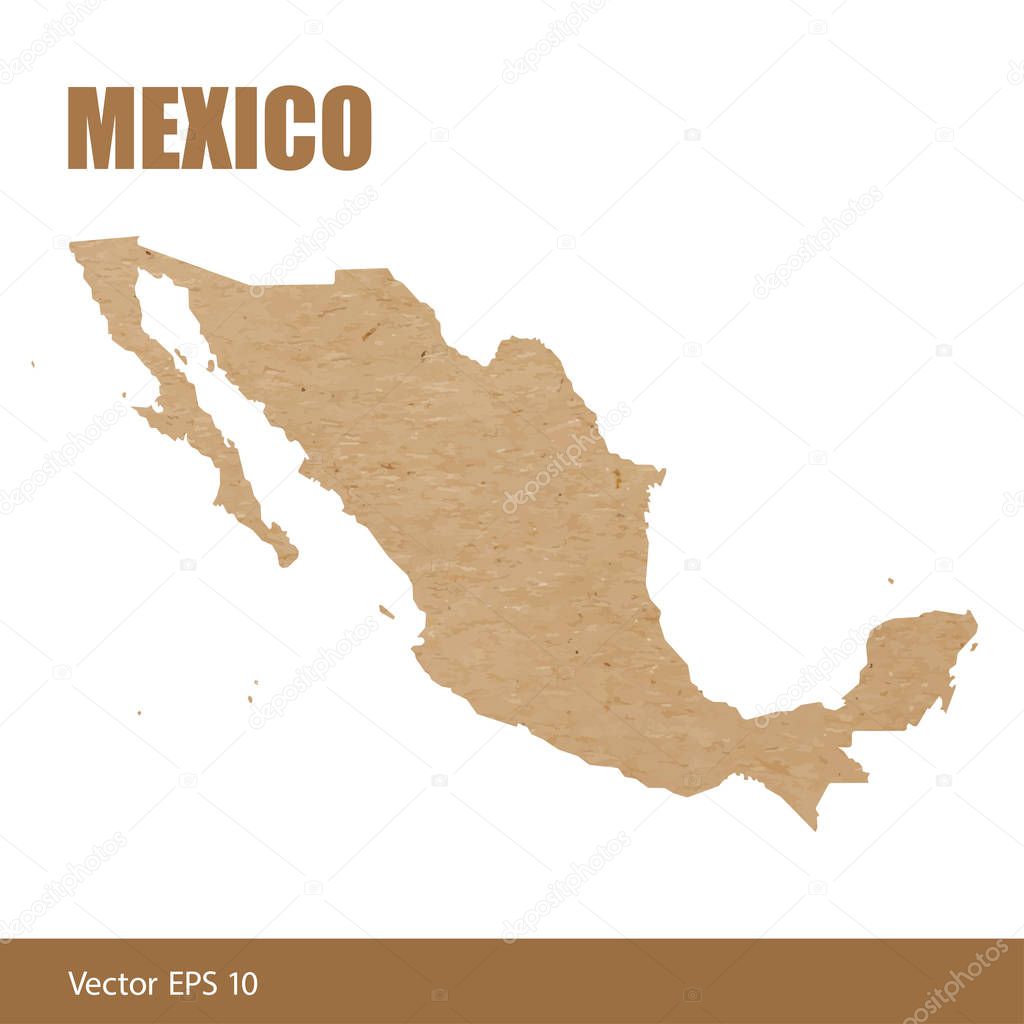 Detailed map of Mexico cut out of craft paper