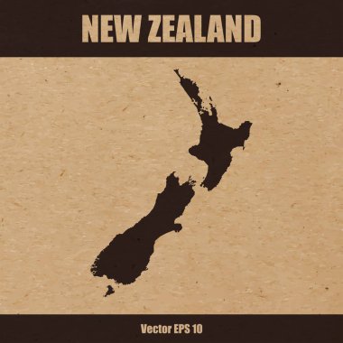 Yeni Zelanda detaylı harita Kraft kağıt veya karton üzerinde vektör çizim