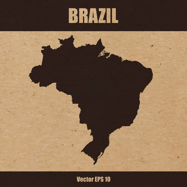 Vector illustration of detailed map of Brazil on craft paper or cardboard