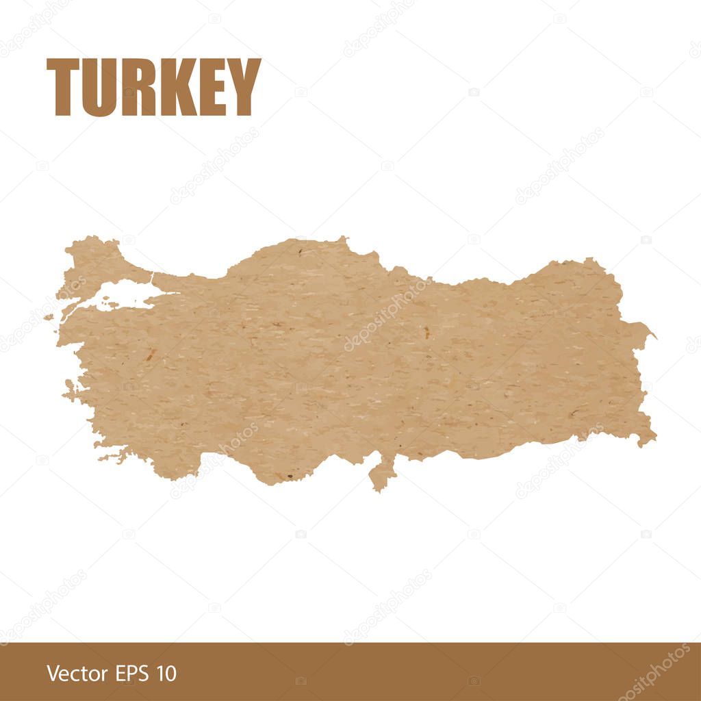 Vector illustration of detailed map of Turkey cut out of craft paper or cardboard