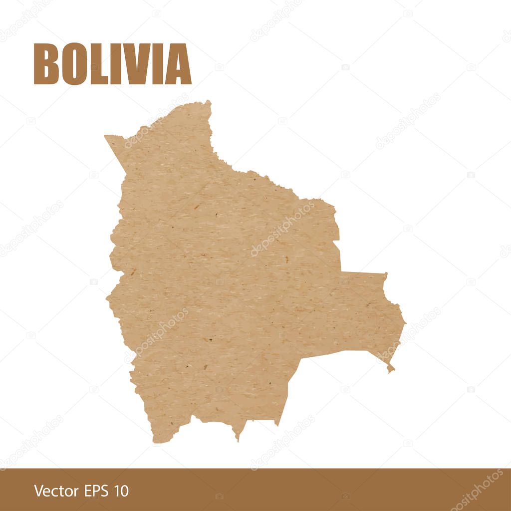Vector illustration of detailed map of Bolivia cut out of craft paper or cardboard