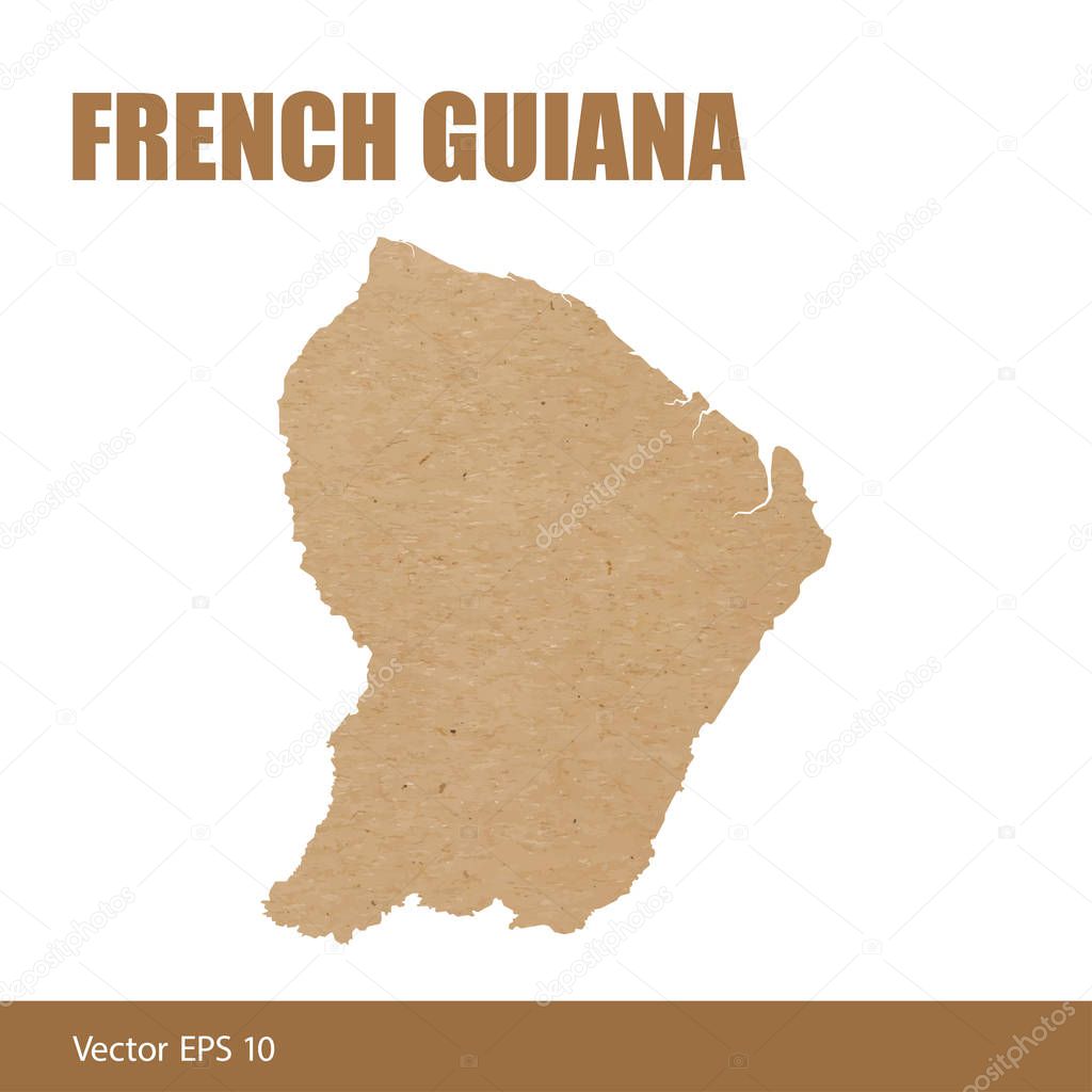 Vector illustration of detailed map of French Guiana cut out of craft paper or cardboard