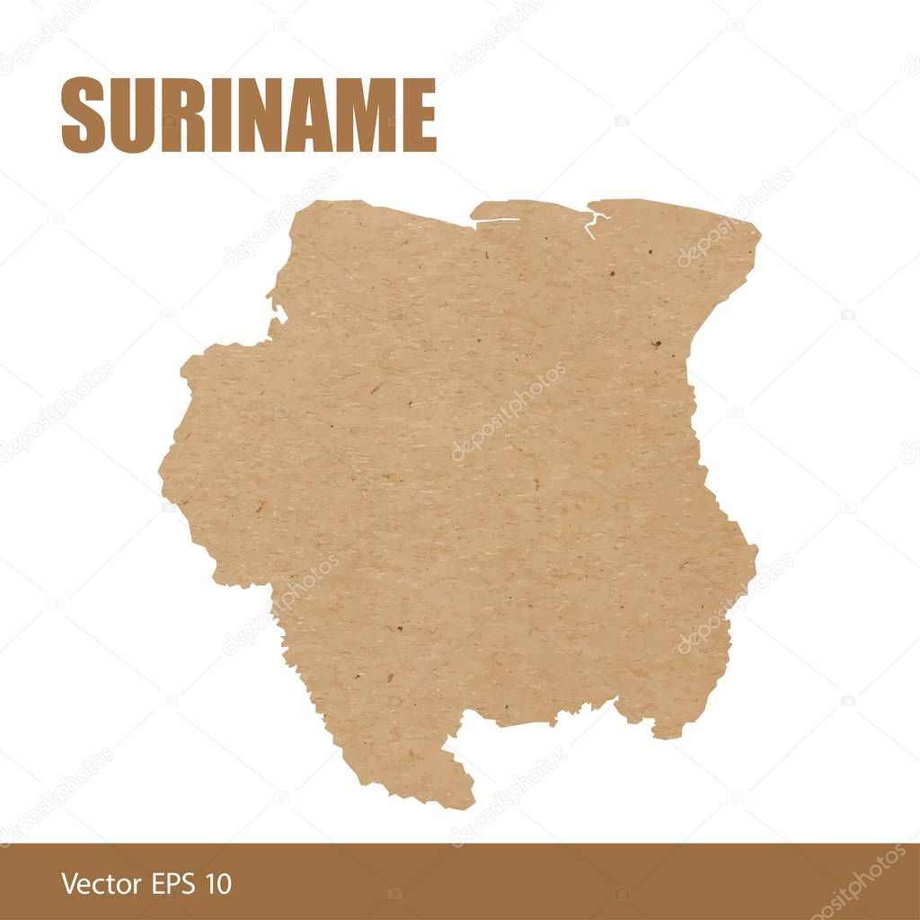 Vector illustration of detailed map of Suriname cut out of craft paper or cardboard
