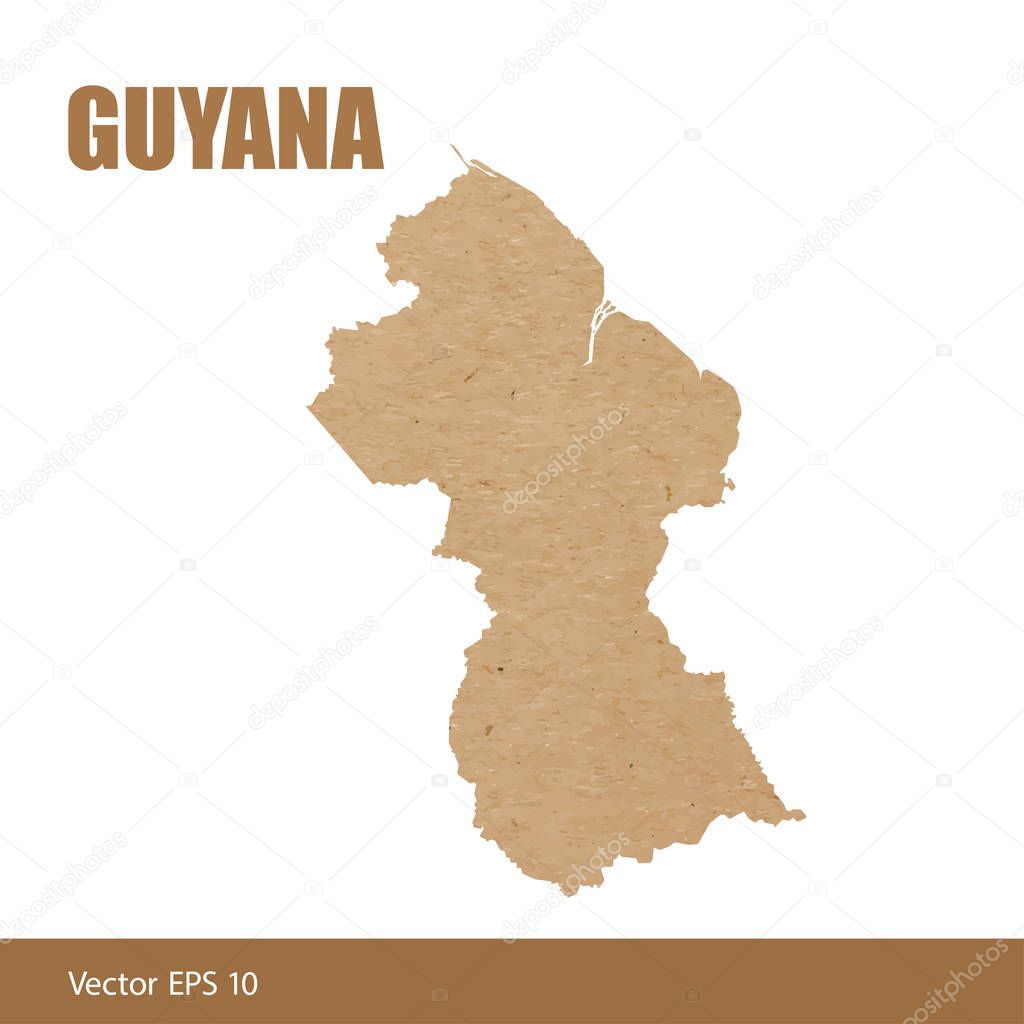 Vector illustration of detailed map of Guyana cut out of craft paper or cardboard