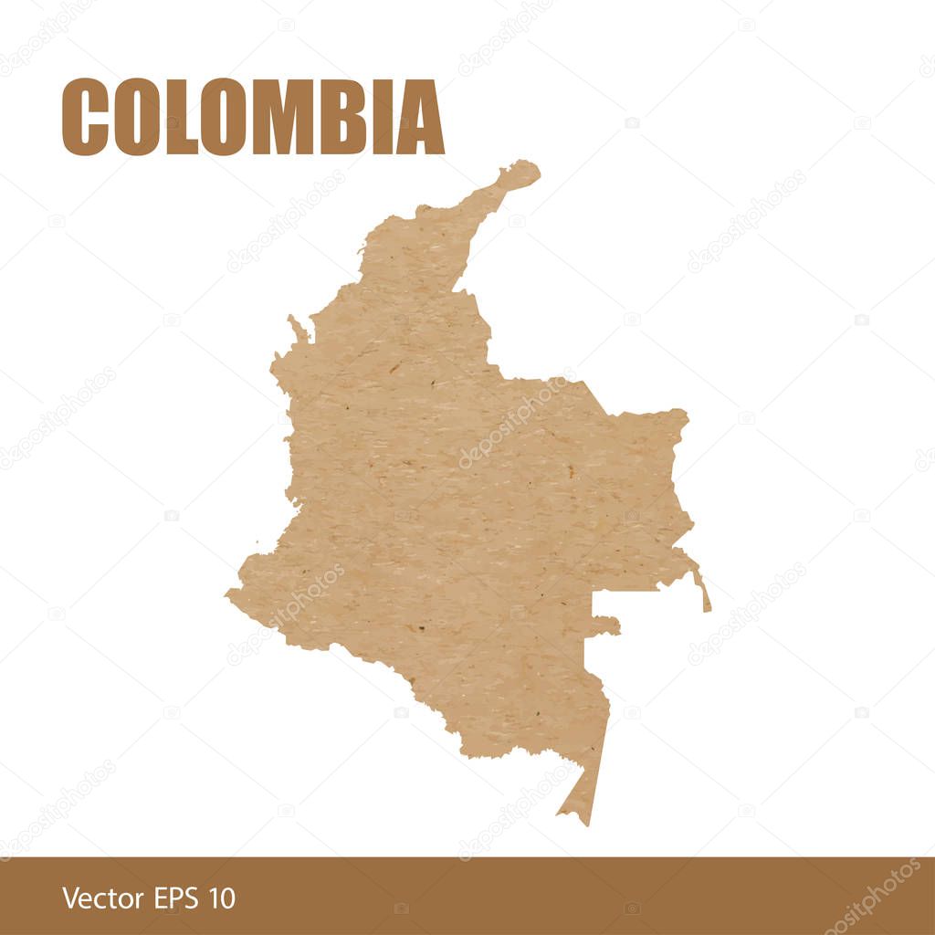 Vector illustration of detailed map of Colombia cut out of craft paper or cardboard