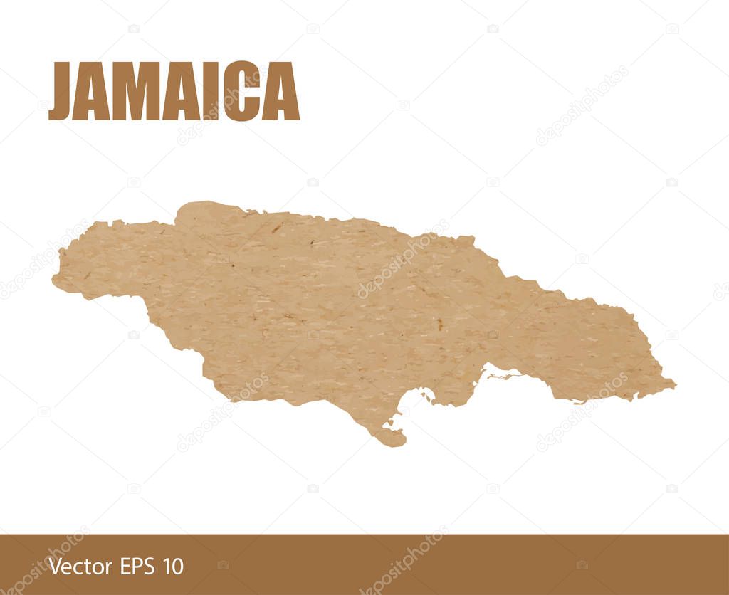 Vector illustration of detailed map of Jamaica cut out of craft paper or cardboard