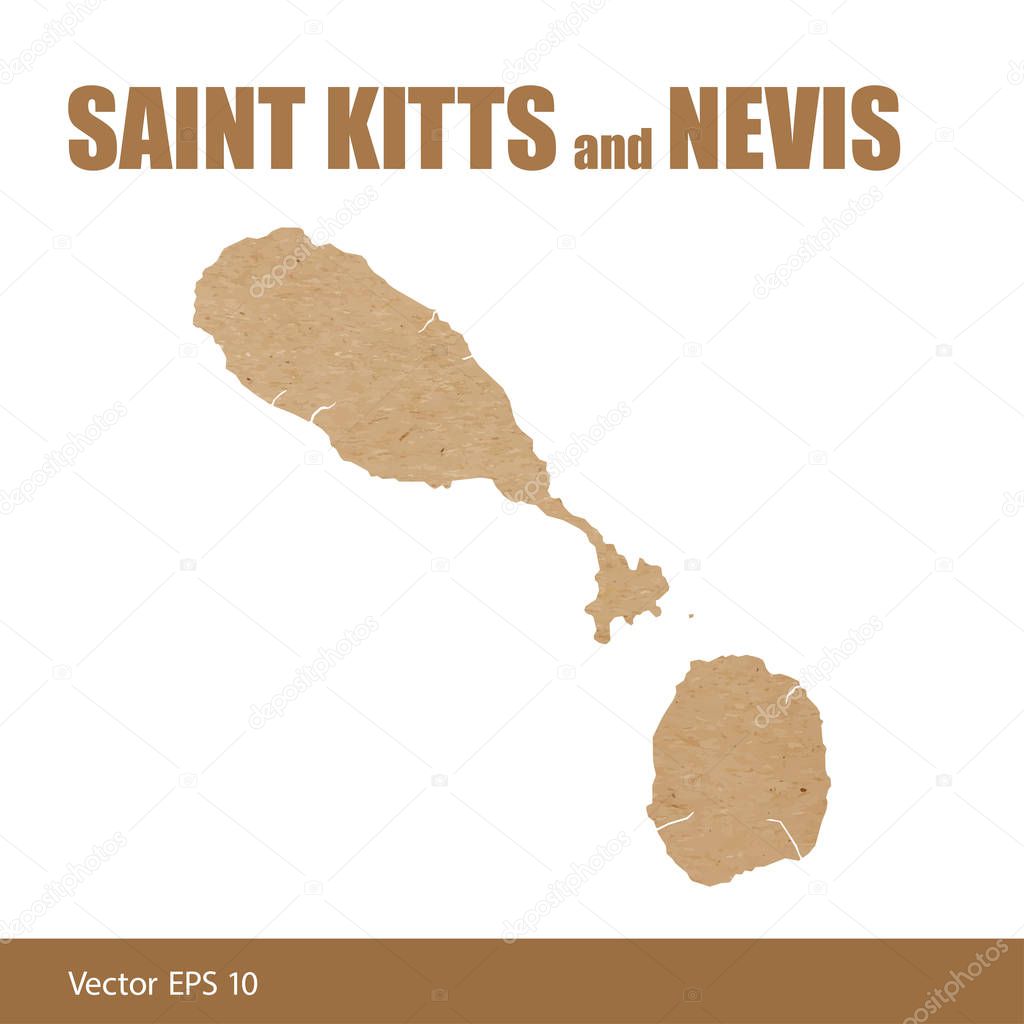 Vector illustration of detailed map of St.Kitts and Nevis cut out of craft paper or cardboard