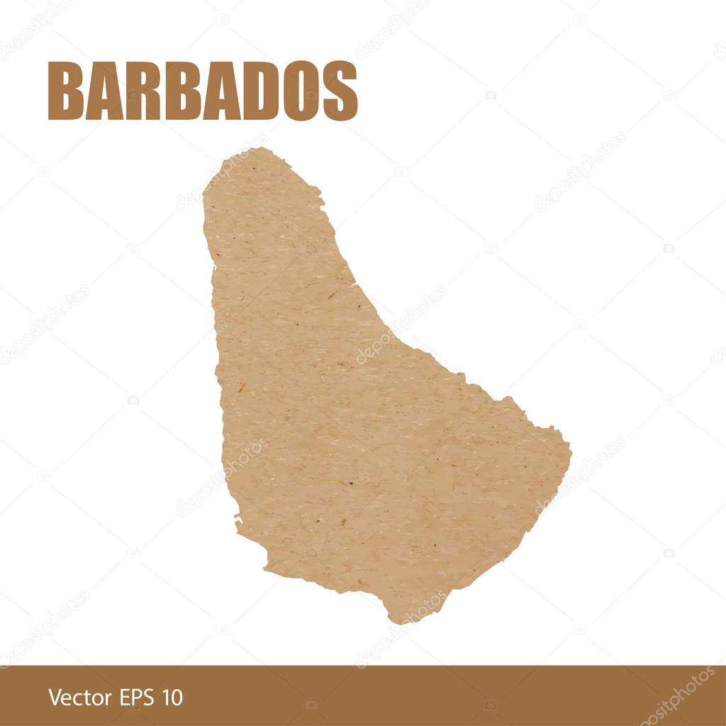 Vector illustration of detailed map of Barbados cut out of craft paper or cardboard