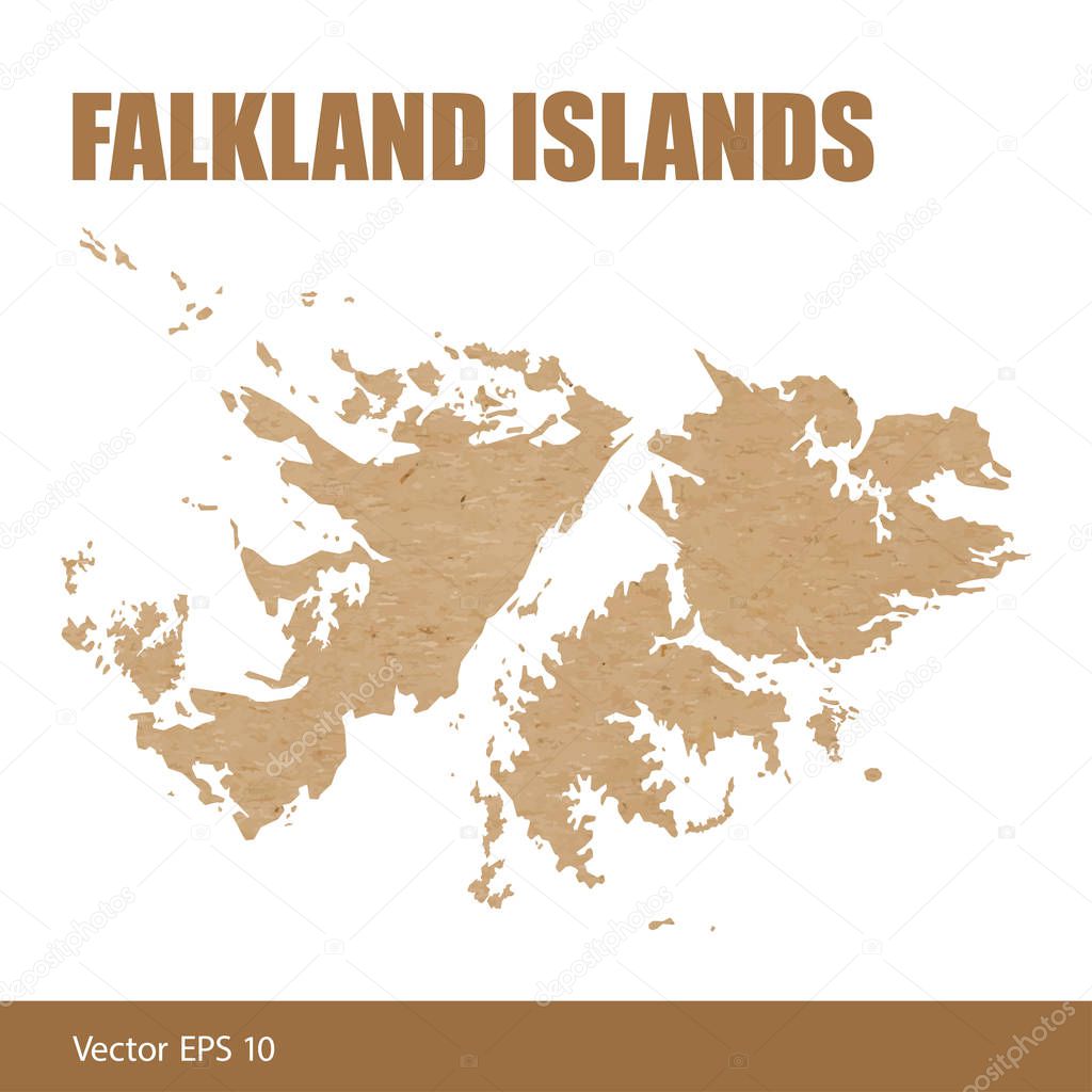 Vector illustration of detailed map of Falkland Islands cut out of craft paper or cardboard