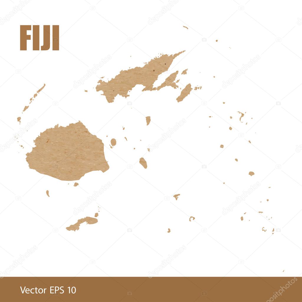 Vector illustration of detailed map of Fiji cut out of craft paper or cardboard