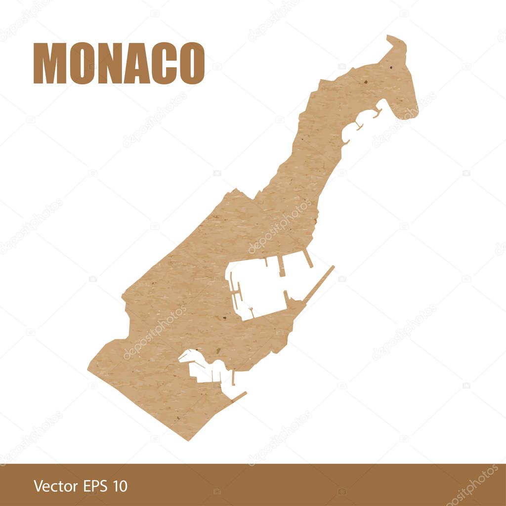 Vector illustration of detailed map of Monaco cut out of craft paper or cardboard