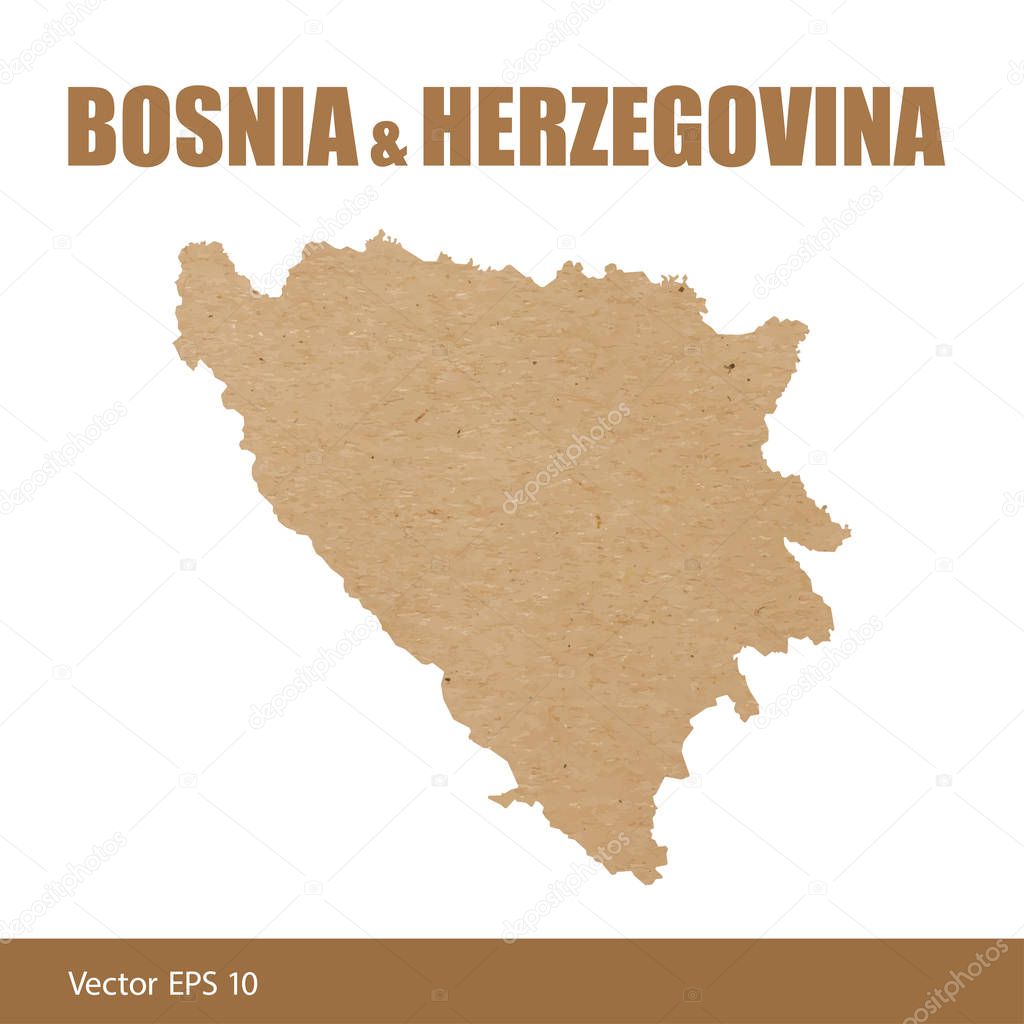 Vector illustration of detailed map of Bosnia and Herzegovina cut out of craft paper or cardboard