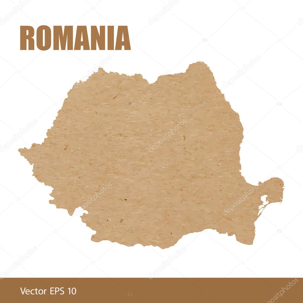 Detailed map of Romania cut out of craft paper