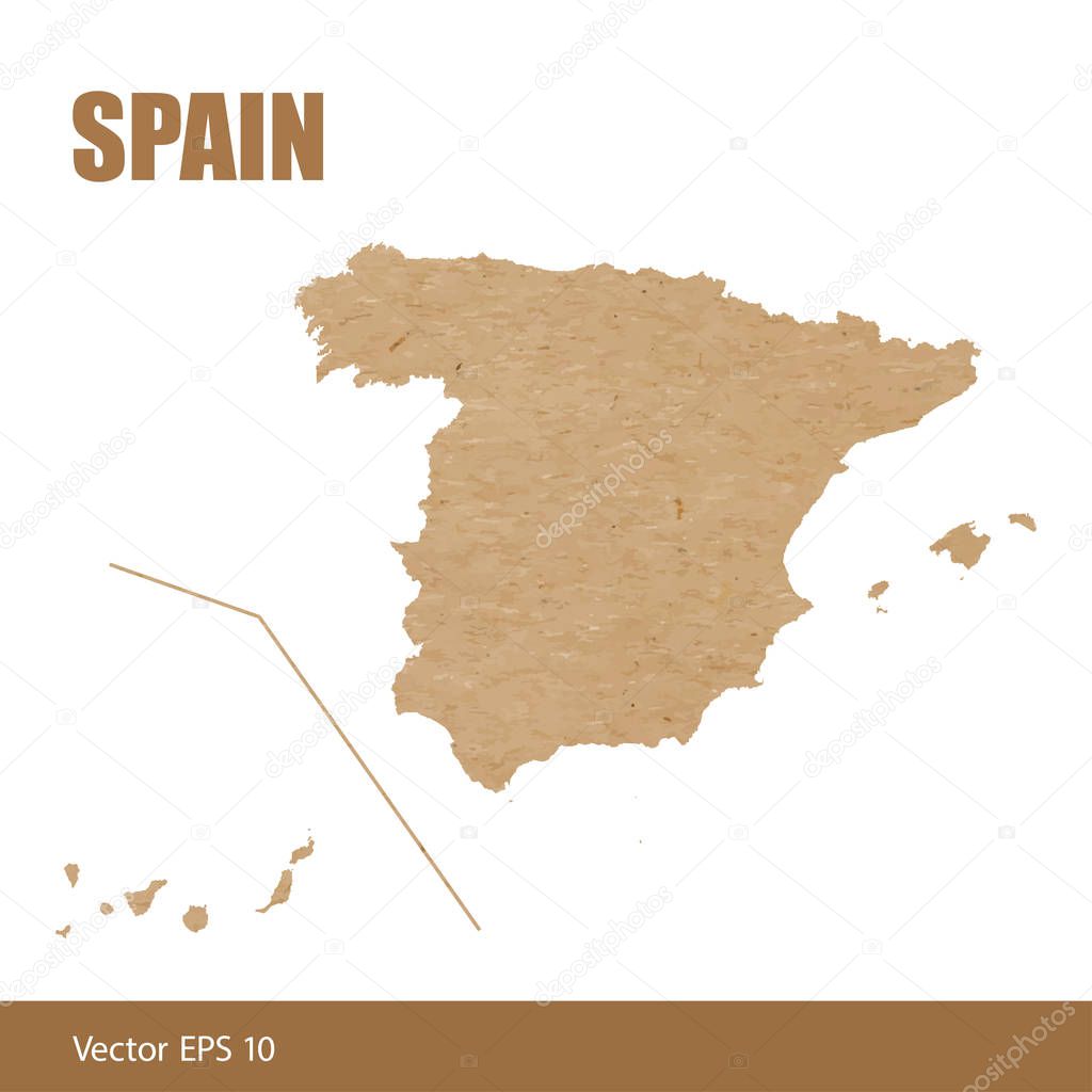 Vector illustration of detailed map of Spain cut out of craft paper or cardboard