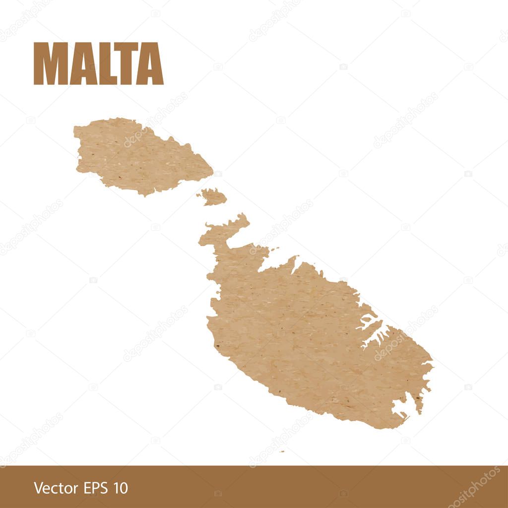 Vector illustration of detailed map of Malta cut out of craft paper or cardboard