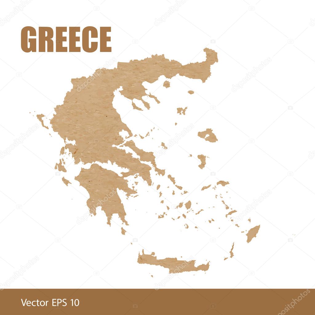 Vector illustration of detailed map of Greece cut out of craft paper or cardboard