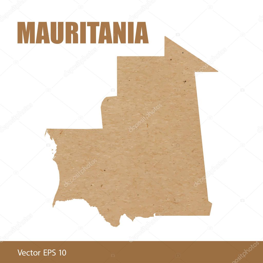 Vector illustration of detailed map of Mauritania cut out of craft paper or cardboard