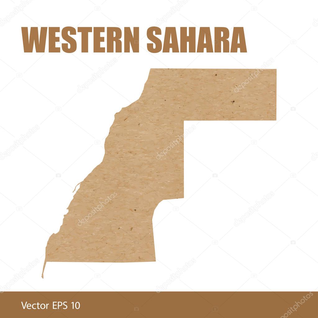 Vector illustration of detailed map of Western Sahara cut out of craft paper or cardboard