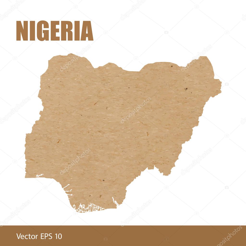 Vector illustration of detailed map of Nigeria cut out of craft paper or cardboard