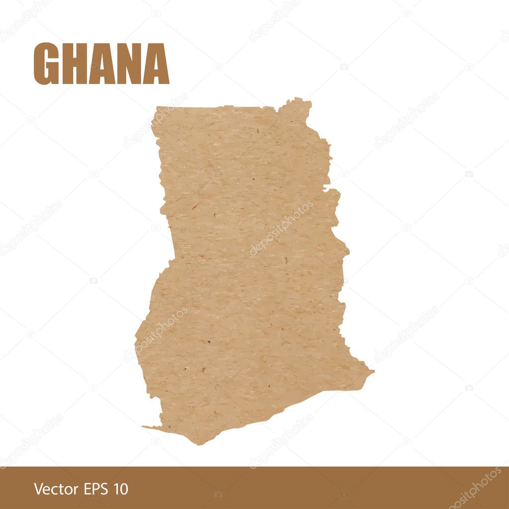 Vector illustration of detailed map of Ghana cut out of craft paper or cardboard