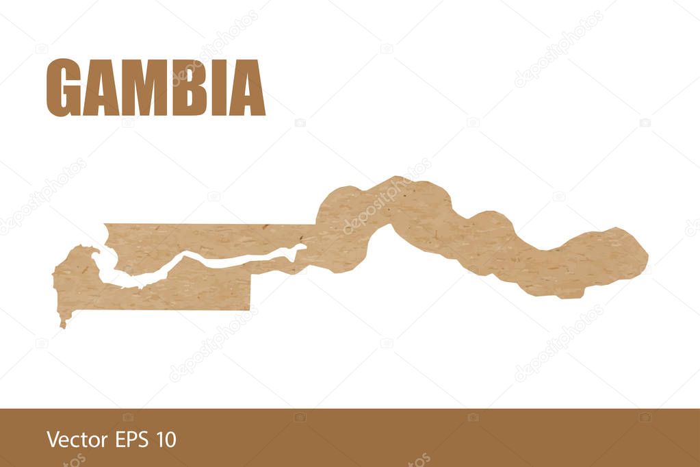Vector illustration of detailed map of The Gambia cut out of craft paper or cardboard