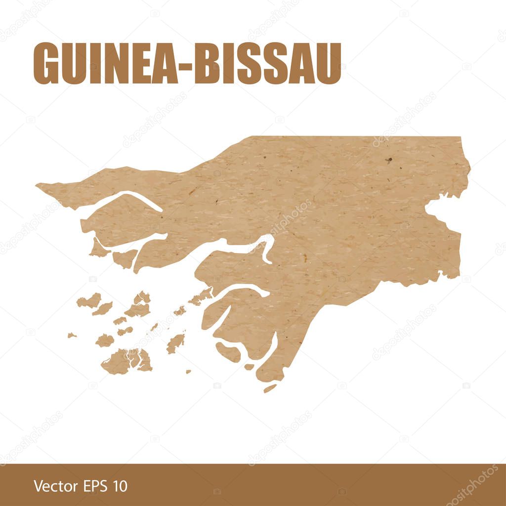 Vector illustration of detailed map of Guinea-Bissau cut out of craft paper or cardboard