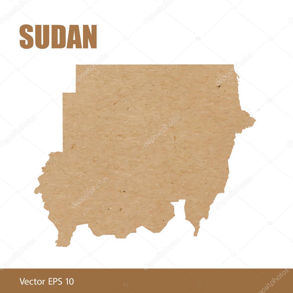 Vector illustration of detailed map of Sudan cut out of craft paper or cardboard