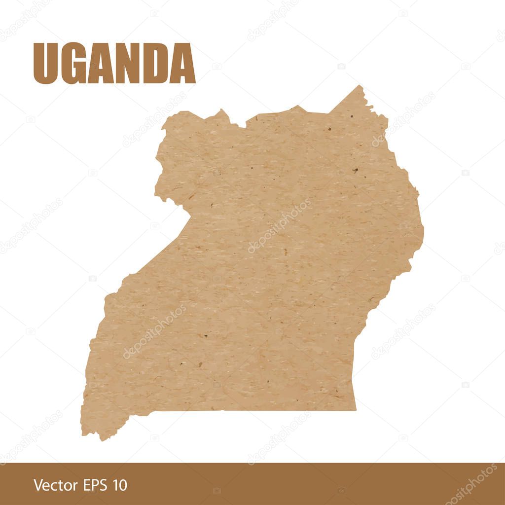 Vector illustration of detailed map of Uganda cut out of craft paper or cardboard
