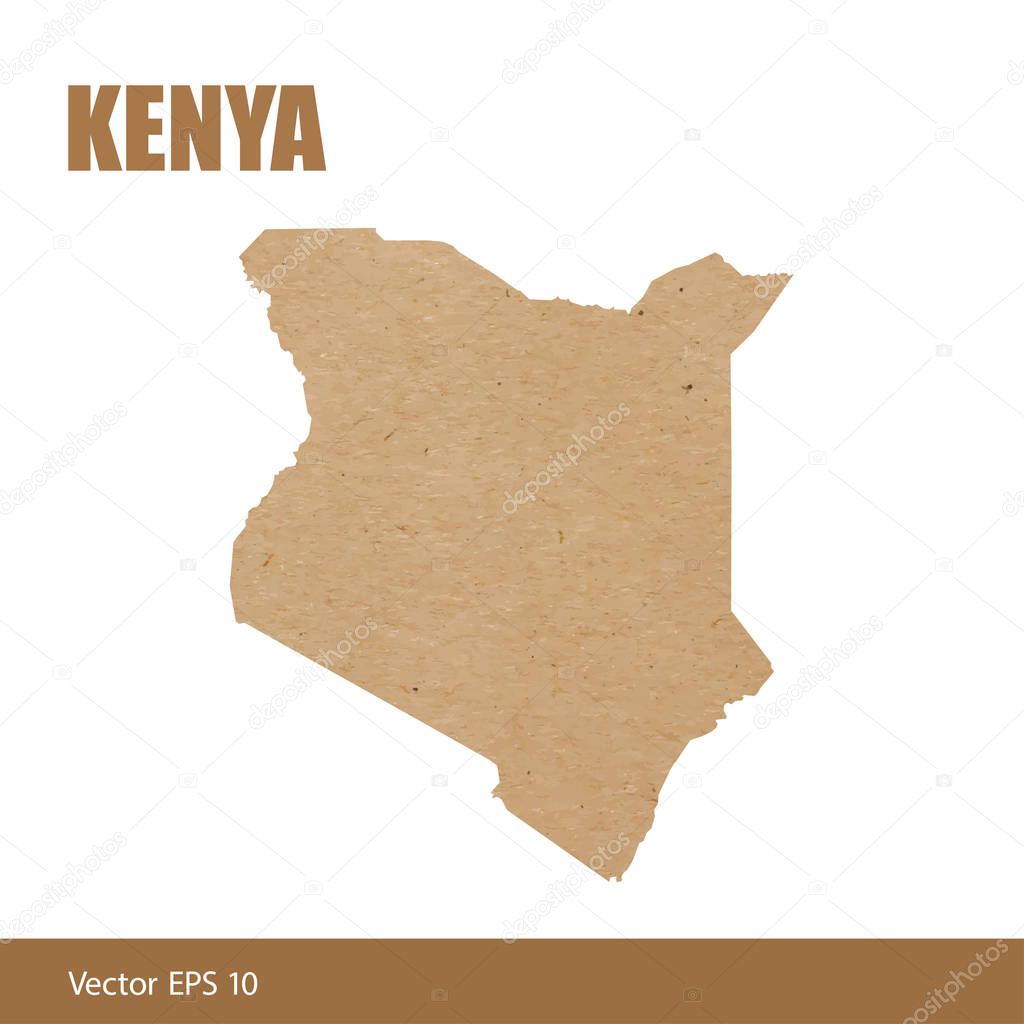 Vector illustration of detailed map of Kenya cut out of craft paper or cardboard