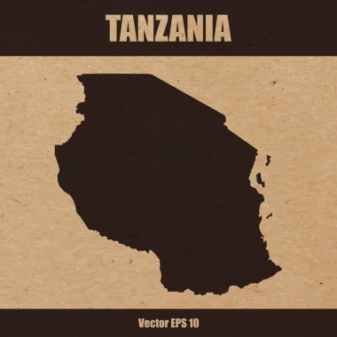 Tanzanya'nın detaylı haritada Kraft kağıt veya karton arka plan vektör çizim