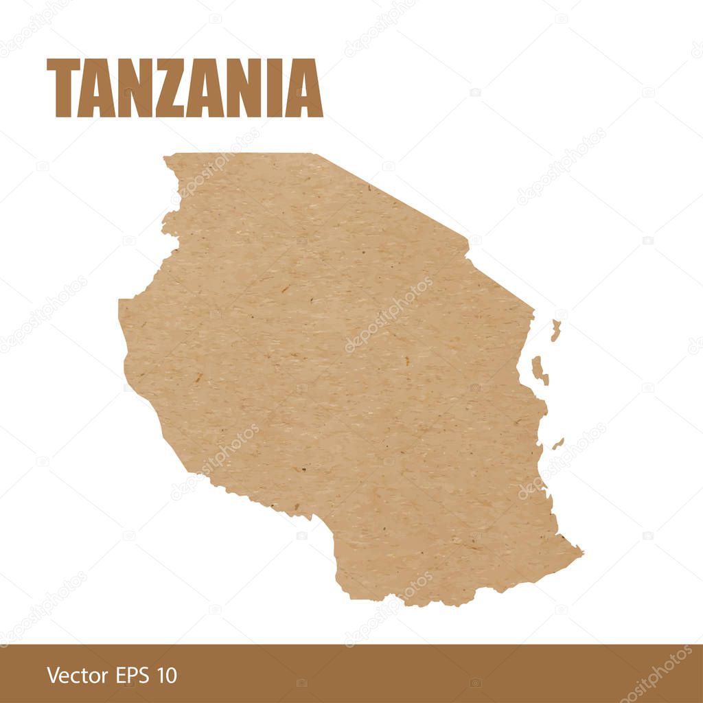 Vector illustration of detailed map of Tanzania cut out of craft paper or cardboard