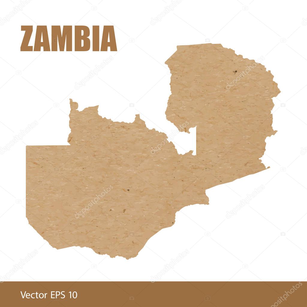 Vector illustration of detailed map of Zambia cut out of craft paper or cardboard