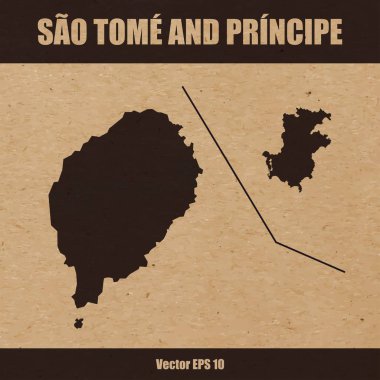 Sao Tome ve Principe detaylı harita Kraft kağıt veya karton arka plan üzerinde vektör çizim