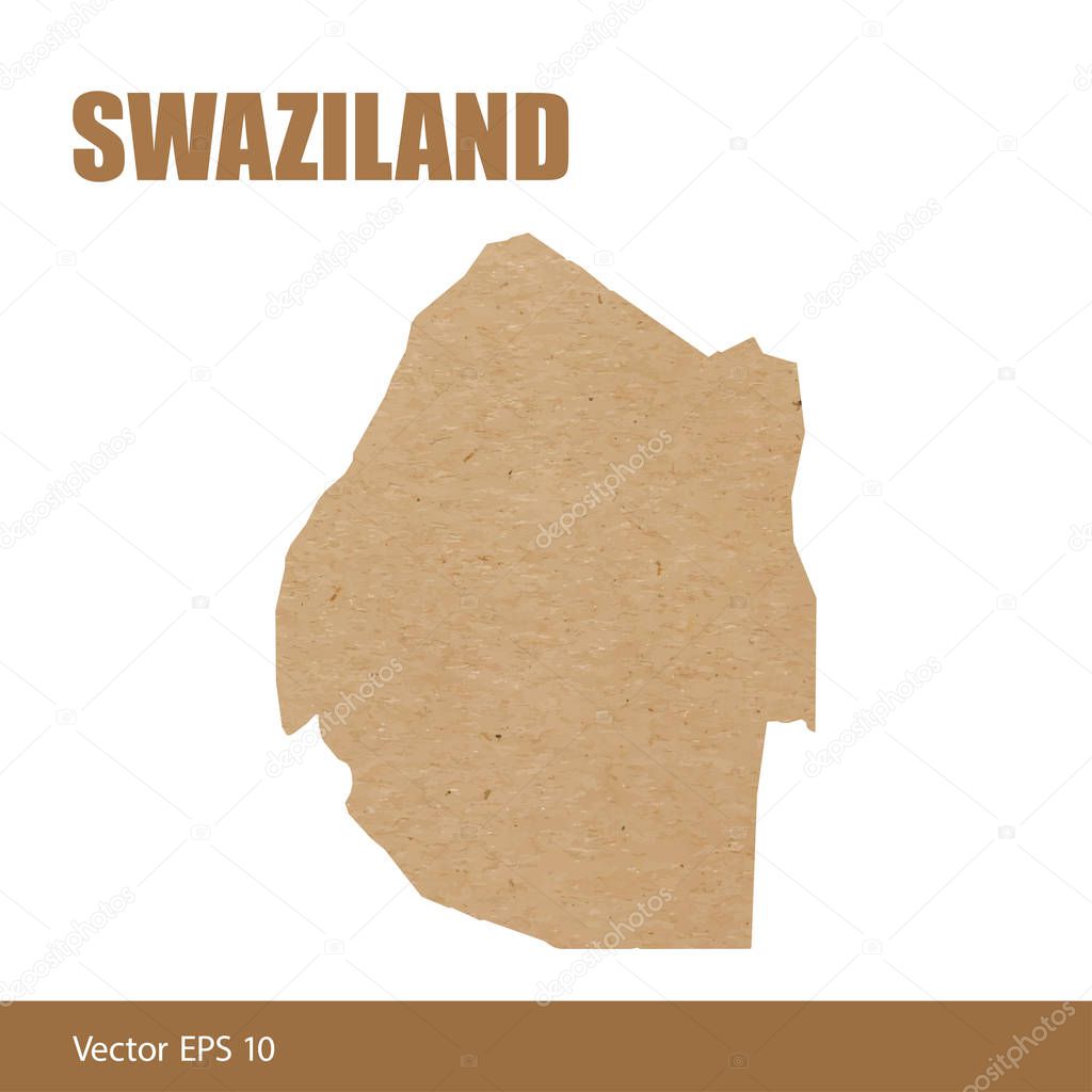 Vector illustration of detailed map of Swaziland cut out of craft paper or cardboard