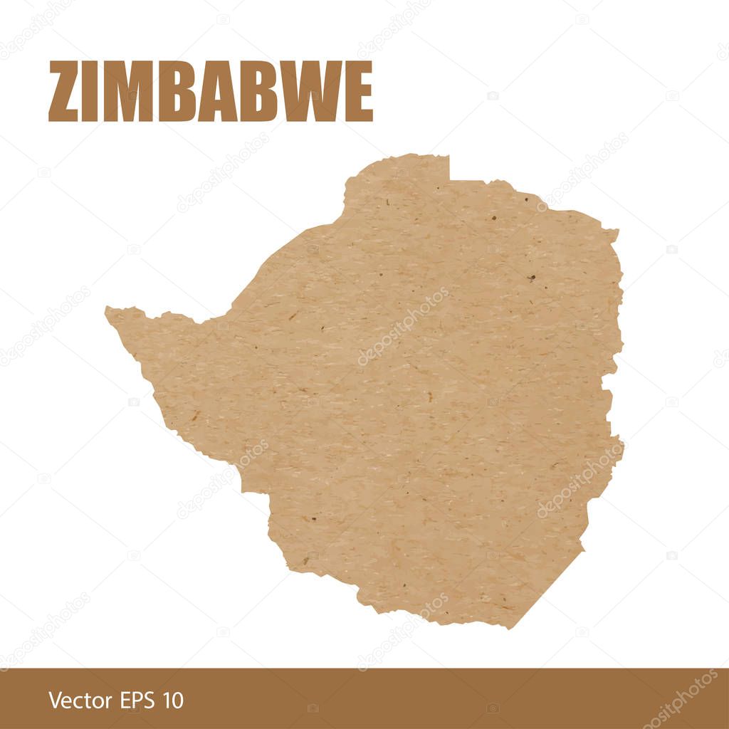 Vector illustration of detailed map of Zimbabwe cut out of craft paper or cardboard