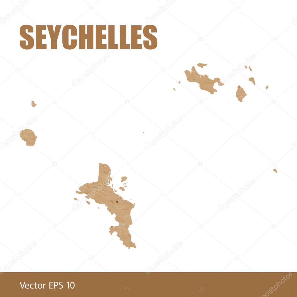 Vector illustration of detailed map of The Seychelles cut out of craft paper or cardboard
