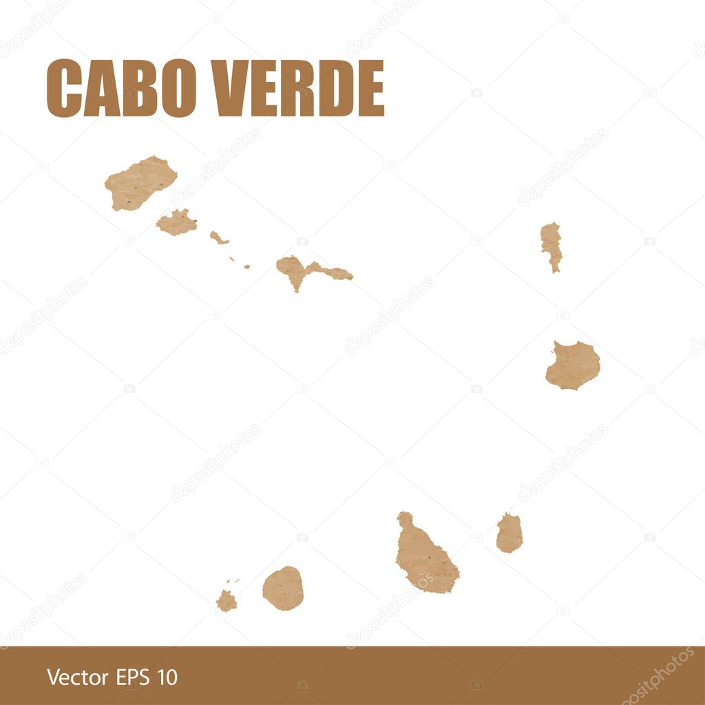 Vector illustration of detailed map of Cabo Verde cut out of craft paper or cardboard