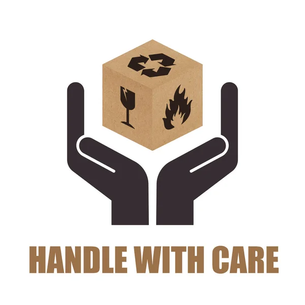 Handle with Care vector packaging symbols on cardboard box. Vector EPS 10