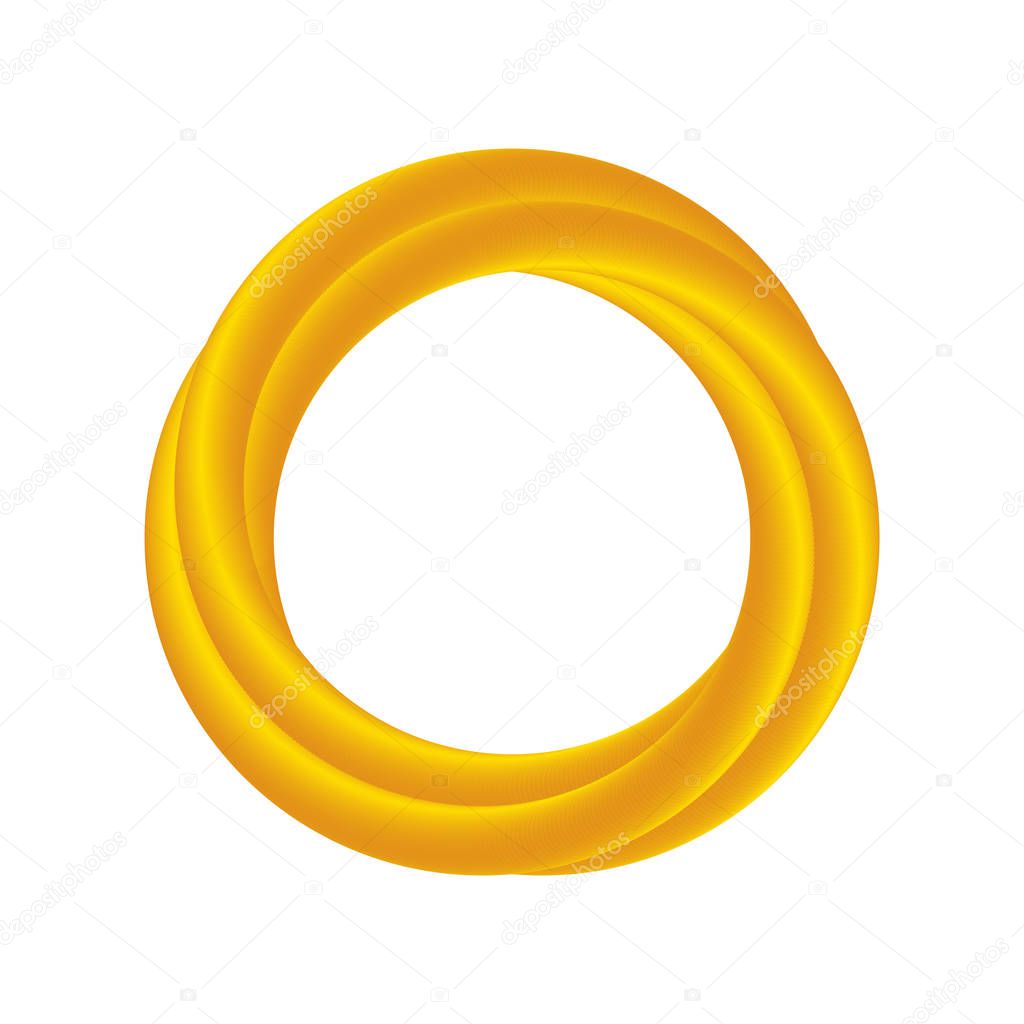 Abstract thin triple golden ring frame on white background