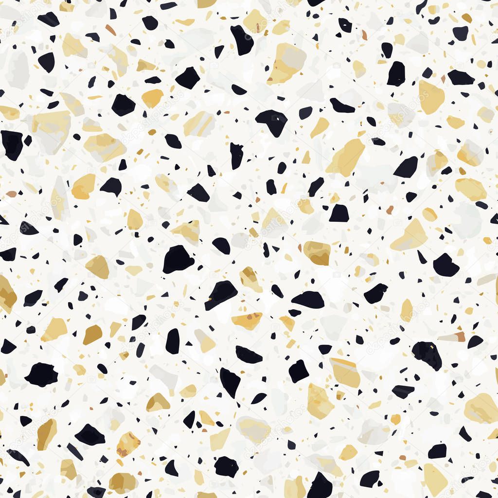 Terrazzo flooring vector seamless pattern in yellow colors